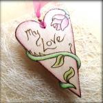 Rose Heart - hanging wooden..