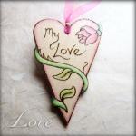 Rose Heart - hanging wooden..