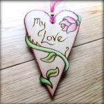 Rose Heart - hanging wooden..