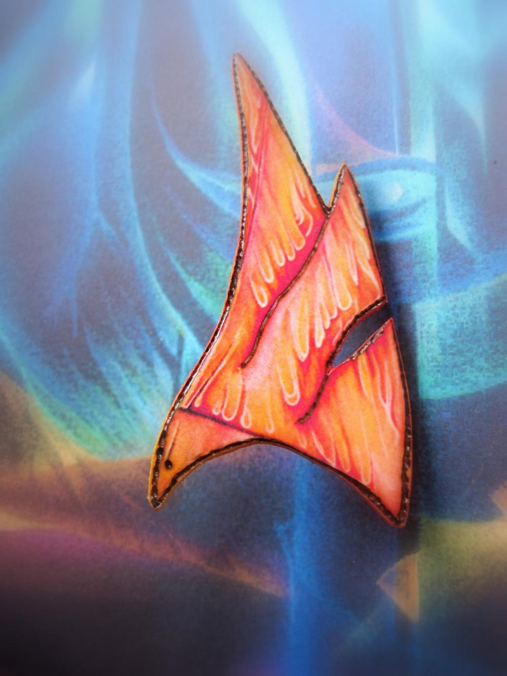 Star Bird wooden Badge/Brooch - decoupage, pyrography, dreams