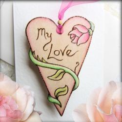 Rose Heart - hanging wooden heart