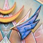 Blue Starbird wooden brooch - pyrography, decoupage, dreams
