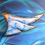 Blue Starbird wooden brooch..