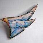 Blue Starbird wooden brooch..