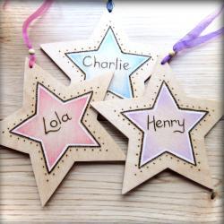 Wooden Personalised Stars - pyrographed